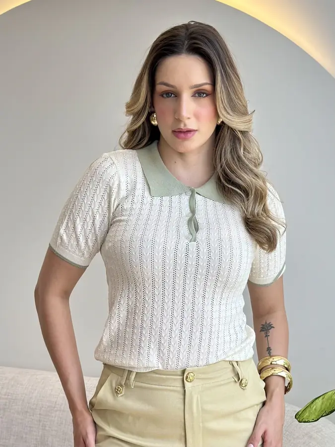 BLUSA POLO TRICOT TEXTURIZADA